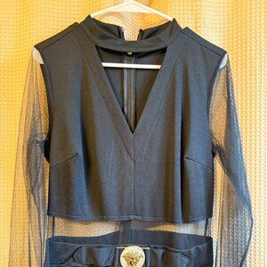 Ashley Stewart Black Mesh Long Sleeve Cutout Jumpsuit – Size 12 – New with Tags